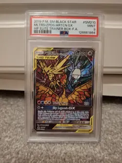 Moltres & Zapdos & Articuno GX SM210 PSA 9 Holo Hidden Fates Promo Black Star - Image 1
