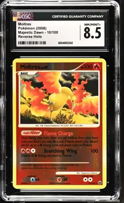 CGC 8.5 Moltres 2008 Majestic Dawn 10/100 Reverse Holo Pokemon Card - Image 1