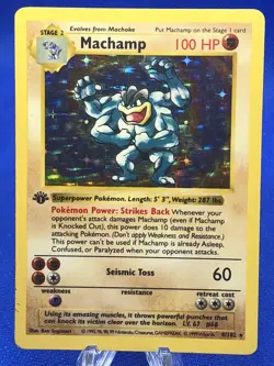 1x Pokemon 1st Edition Shadowless Machamp 8/102 BASE SET Pokemon WOTC MP - Image 1