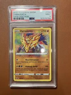 PSA 9 MINT 2020 Pokemon SWSH Vivid Voltage Zamazenta Amazing Rare 102/185 - Image 1