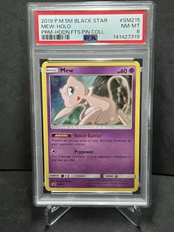 2019 Pokemon Mew Holo SM215 Black Star Promo Hidden Fates Pin Collection PSA 8 - Image 1