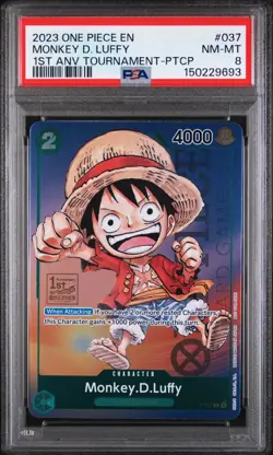 PSA 8 MONKEY.D.LUFFY 1ST ANNIVERSARY TOURNAMENT PROMO (P-037) One Piece Card - Image 1