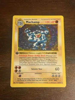 Pokemon MACHAMP 1st Edition HOLO and SHADOWLESS 8/102 RARE Vintage 1999 - Image 1