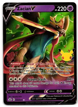 Zacian V 016/025 - 🌊 Celebrations V Rare Pokemon TCG Holo 🖤 - LP - Image 1