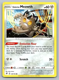 Pokemon TCG SWSH02: Rebel Clash Galarian Meowth 126/192 - Image 1