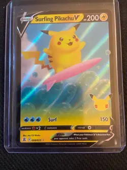 Surfing Pikachu V 008/025 Celebraions Ultra Rare NM Pokemon Card - Image 1