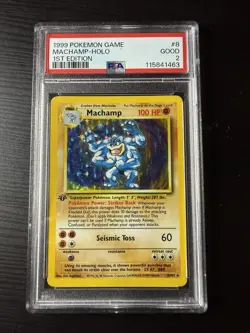 PSA 2 Machamp 8/102 1999 Base Set 1st Edition Holo Rare Pokemon Card - Image 1