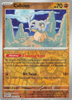 Cubone 104/165 Common 151 Pokemon Reverse Holo Near Mint - Image 1