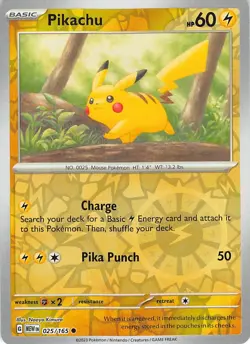 Pikachu 025/165 Common 151 Pokemon Reverse Holo Near Mint - Image 1