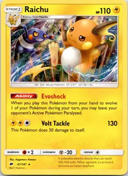 Raichu 41/147 Holo R Burning Shadows Pokemon NM - Image 1