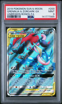 Greninja & Zoroark GX 200/214 Ultra Rare Pokemon 2019 Unbroken Bonds PSA 9 MINT - Image 1