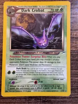 Pokemon Dark Crobat TCG Neo Destiny Holo Card 2/105 Unlimited Rare - Image 1