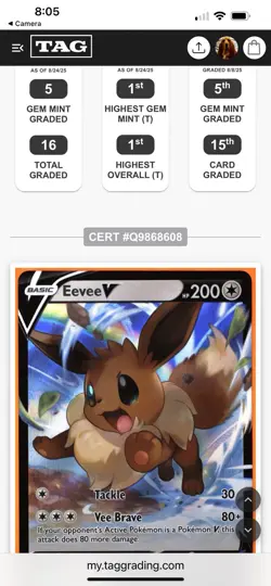 2023 Pokemon English Crown Zenith Eevee V 108/159 UR Card - TAG 10 - PSA CGC - Image 5