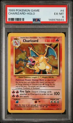 1999 Pokemon Base Set Charizard Rare Holo PSA 6 #4/102 - Image 1