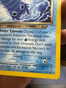 Pokemon TCG Dark Omanyte Neo Destiny Card 37/105 Unlimited Uncommon - Image 3