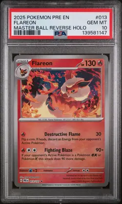 2025 POKEMON PRE EN-PRISMATIC EVOLUTIONS MASTER BALL REVERSE HOLO FLAREON PSA 10 - Image 1