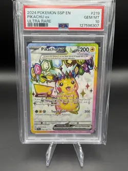 Pokemon TCG Pikachu ex 219/191 Sv08: Surging Sparks Ultra Rare Holo PSA 10 - Image 1