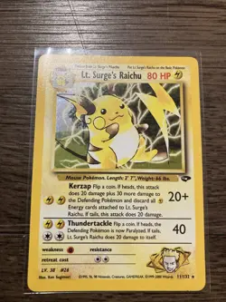 2000 Pokemon Gym Heroes Lt Surges Raichu 11/132 Holo Swirl NM Condition Vintage - Image 1