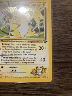 2000 Pokemon Gym Heroes Lt Surges Raichu 11/132 Holo Swirl NM Condition Vintage - Image 3