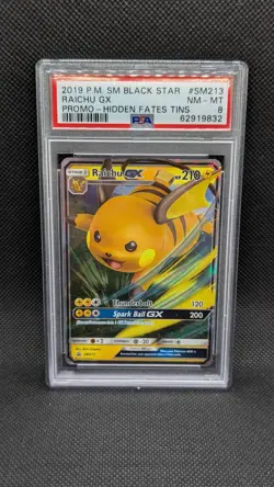 2019 Pokemon Raichu GX SM213 Black Star Hidden Fates Ultra Rare PSA 8 - Image 2