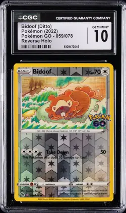 2022 POKEMON GO REVERSE HOLO #059/078 BIDOOF (DITTO) CGC 10 GEM MINT - Image 1