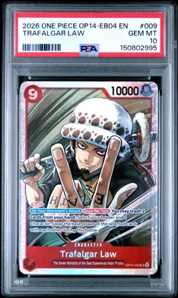 PSA 10 The Azure Sea's Seven One Piece CCG Trafalgar Law #OP14-009 - Image 1