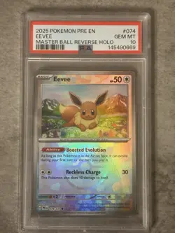 PSA 10 EEVEE 2025 Pokemon PRE EN #074 Master Ball Reverse Holo - Image 1