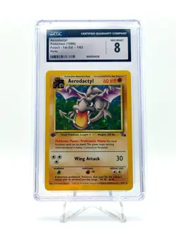 1999 POKEMON FOSSIL FIRST 1ST EDITION AERODACTYL HOLO 1/62 CGC 8 - Image 1