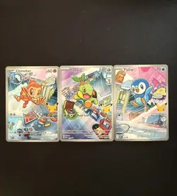 Pokemon Turtwig, Chimchar, Piplup first partner illustration - Set of 3 - Image 1
