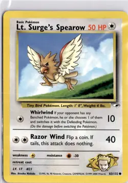 Pokemon TCG Lt. Surge's Spearow Gym Heroes 83/132 Regular Trading Card - Image 1