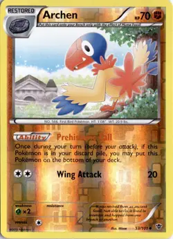Archen 53/101 Reverse Holo Plasma Blast Pokemon Card TCG - Image 1