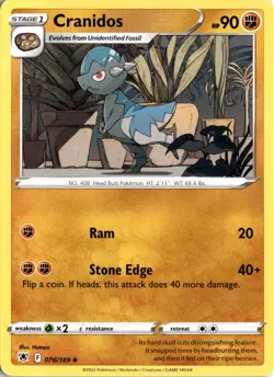 Cranidos 076/189 SWSH10: Astral Radiance Pokemon Card TCG - Image 1