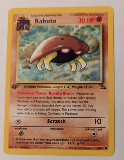 Pokemon TCG Kabuto Fossil 50/62 1st Edition 1999-2000 Wizards Base Set - Image 1