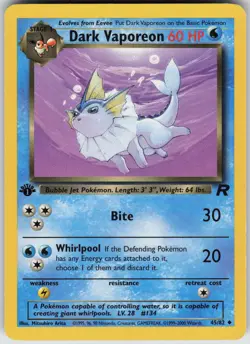 Dark Vaporeon Uncommon 1st Edition Team Rocket 45/82 Pokemon card NM - Image 1