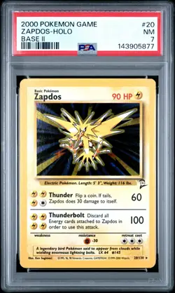 2000 POKEMON BASE SET 2 #20 ZAPDOS-HOLO PSA 7 - Image 1