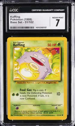 1999 POKEMON BASE SET 1999-2000 "4TH PRINT" #51 KOFFING CGC 7 - Image 1