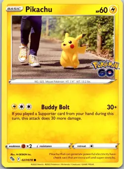 Pikachu (27) 027/078 - Pokemon GO Pokemon NM - Image 1