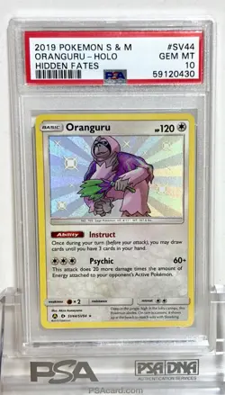 2019 POKEMON SUN & MOON HIDDEN FATES SV44 ORANGURU HOLO RARE BABY SHINY - PSA 10 - Image 1