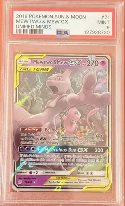 Pokemon TCG Mewtwo & Mew Tag Team GX Unified Minds 71/236 Holo Ultra Rare - PSA9 - Image 1