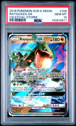 2018 POKEMON SUN & MOON CELESTIAL STORM #109 RAYQUAZA GX PSA 10 - Image 1
