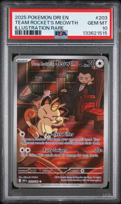 2025 POKEMON DRI EN-DESTINED RIVALS #203 TEAM ROCKET'S MEOWTH PSA 10 - Image 1