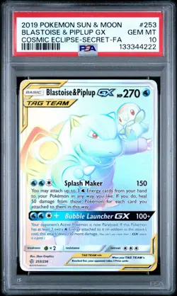 2019 Pokemon SM Cosmic Eclipse Blastoise Piplup Tag Team GX #253/236 PSA 10 - Image 1