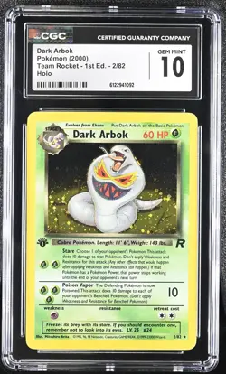 CGC 10 GEM MINT Dark Arbok Team Rocket 1st Edition 2/82 Holo Pokemon Card - Image 1
