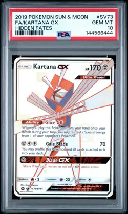 PSA 10 KARTANA GX SV73 POKEMON TCG 2019 SUN & MOON HIDDEN FATES - Image 1