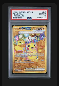 2024 POKEMON SSP EN-SURGING SPARKS HYPER RARE #247 PIKACHU EX PSA 10 NEW CERT - Image 1