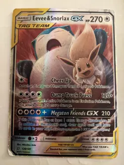 Eevee & Snorlax GX 120/181 Team Up Sun Moon Tag Team Holo Card - Image 1