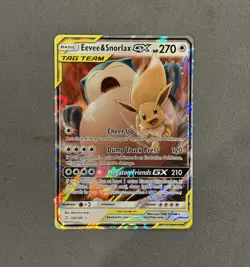 Eevee & Snorlax GX 120/181 Team Up Sun & Moon Tag Team Holo Card - Near Mint - Image 1