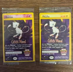 SEALED Catch Mew Pokemon PIKACHU #4 & MEWTWO #3 BLACK STAR PR. Movie WB Stamped - Image 1