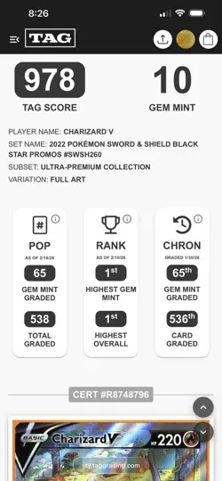Pokemon Charizard V SWSH260 Promo Alt Art Holo TAG Graded Gem Mint 10 - Image 4