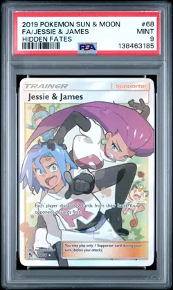 2019 POKEMON SUN & MOON HIDDEN FATES #68 FULL ART/JESSIE & JAMES PSA 9 - Image 1
